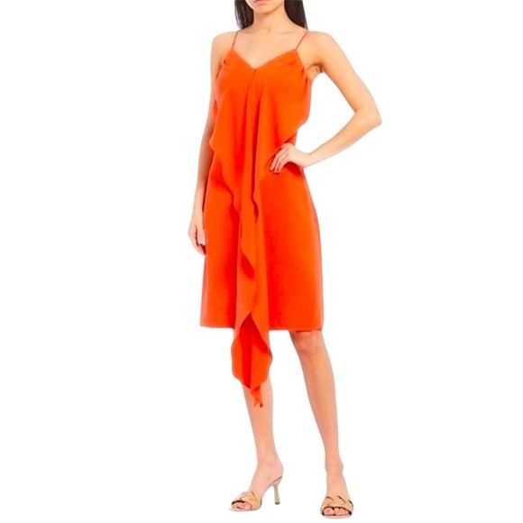 Trina Turk Women's Starry Dress Draped Crepe Tie Front‎ Orange size 0 NWT - Picture 1 of 11